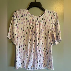 Chadwicks White and Purple pink black Polka Dot short sleeve blouse NWT small